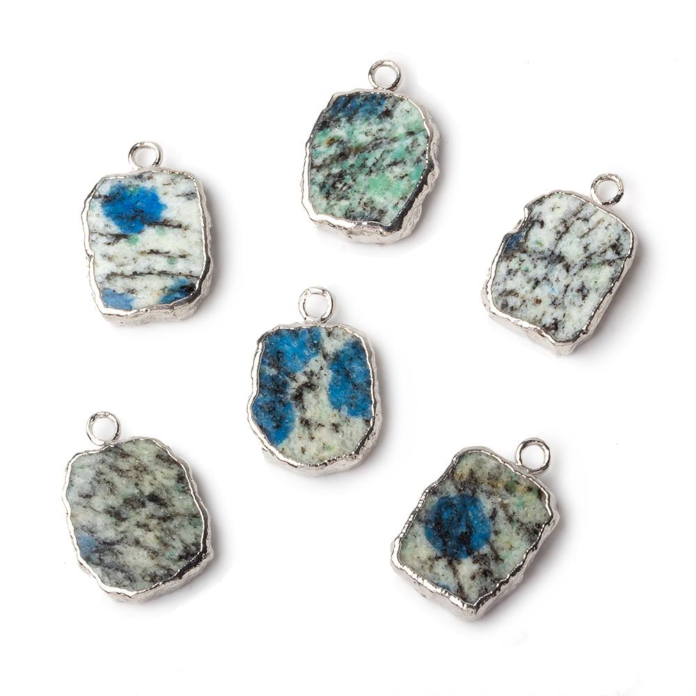 14x12mm Silver leafed K2 Azurite Granite "K2 Jasper" Slice Pendant 1 piece - Beadsofcambay.com