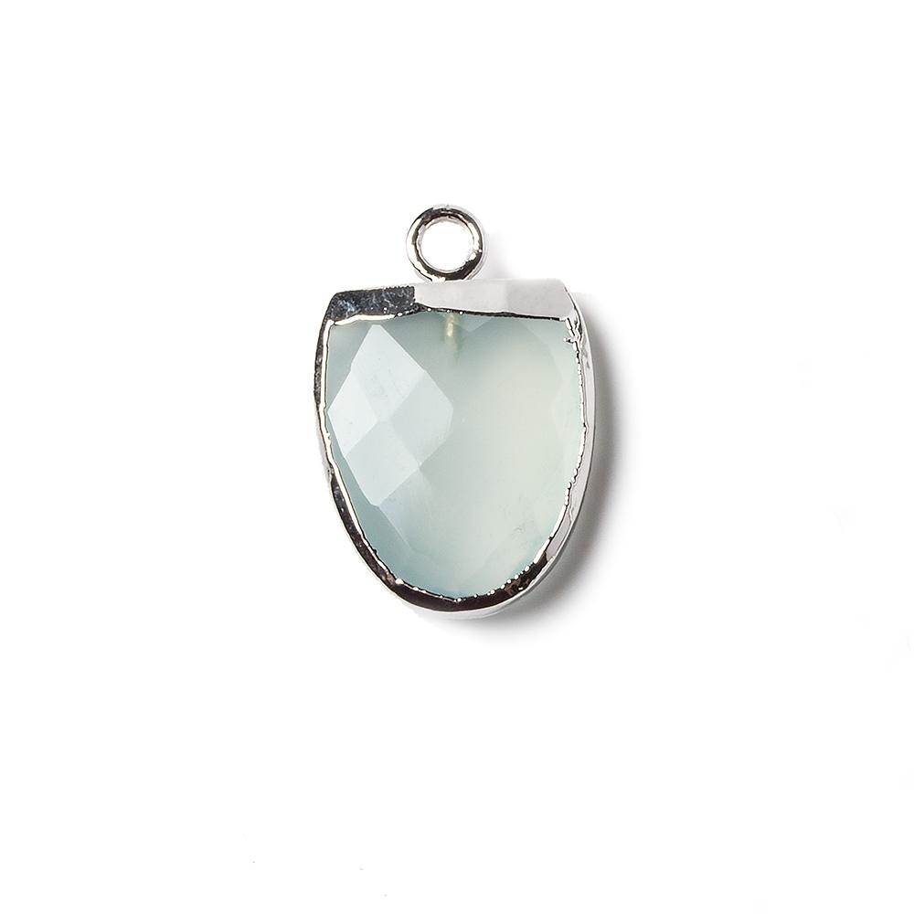 14x12mm Silver Leafed SeaGlass Green Chalcedony Half Oval Pendant 1 focal bead - Beadsofcambay.com