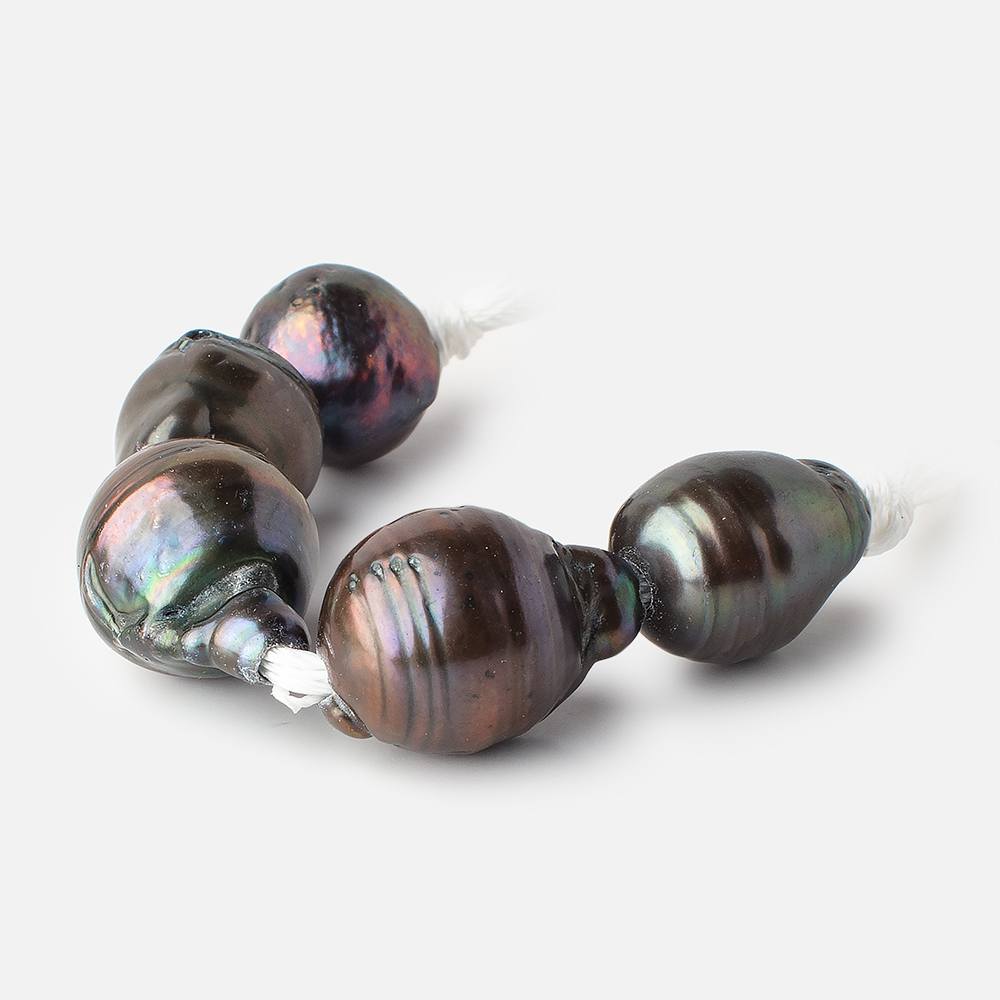 14x13-19x15mm Peacock Ultra Baroque 2.5mm Large Hole Pearls 5 Beads - Beadsofcambay.com