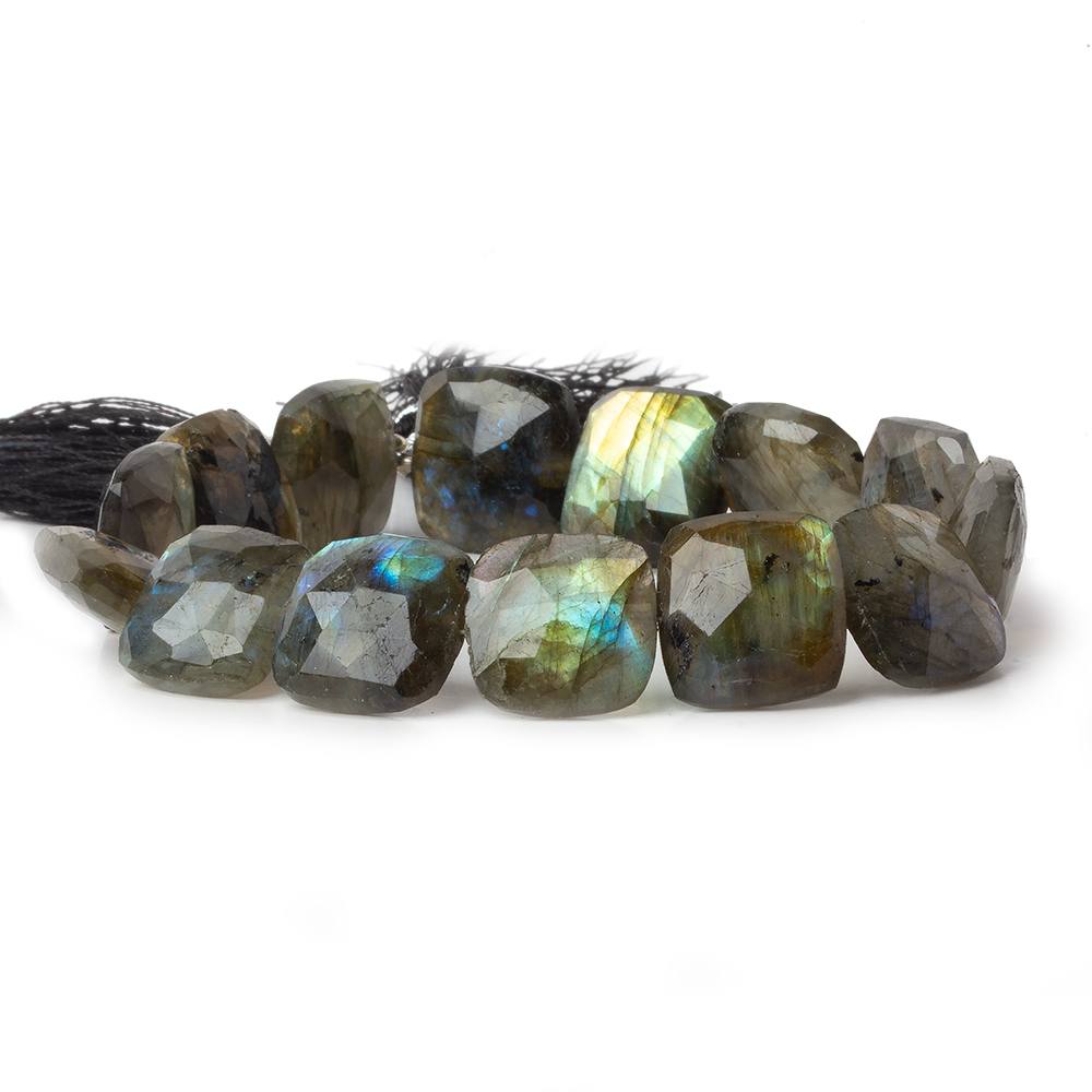 14x14-15x15mm Labradorite faceted square cushion beads 8 inch 14 pieces - Beadsofcambay.com