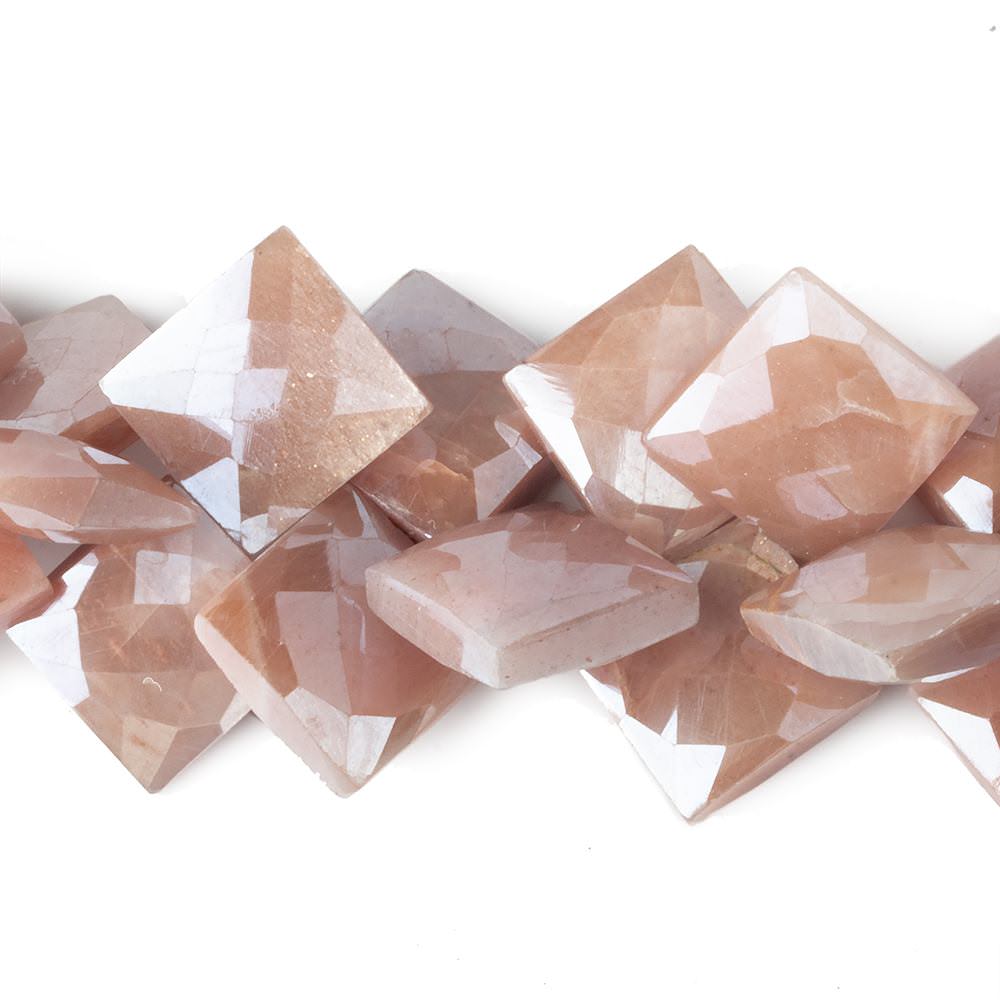 14x14-15x15mm Mystic Peach Moonstone Corner Drilled Faceted Squares 8 inch 34 beads - Beadsofcambay.com