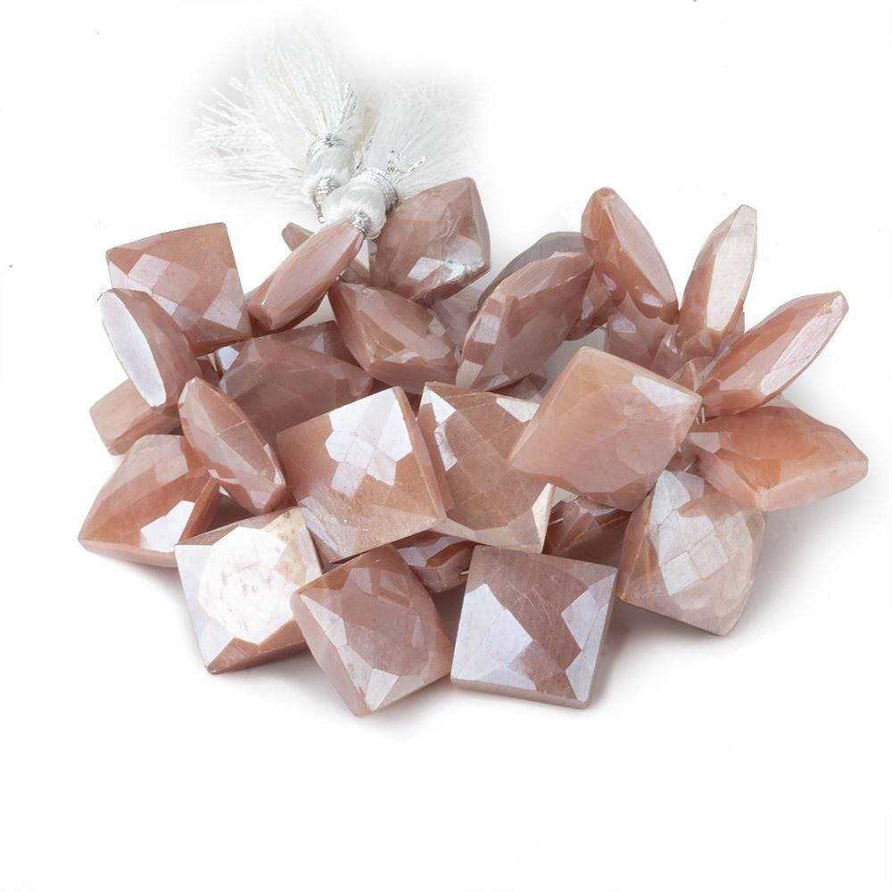14x14-15x15mm Mystic Peach Moonstone Corner Drilled Faceted Squares 8 inch 34 beads - Beadsofcambay.com