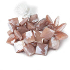 14x14-15x15mm Mystic Peach Moonstone Corner Drilled Faceted Squares 8 inch 34 beads - Beadsofcambay.com