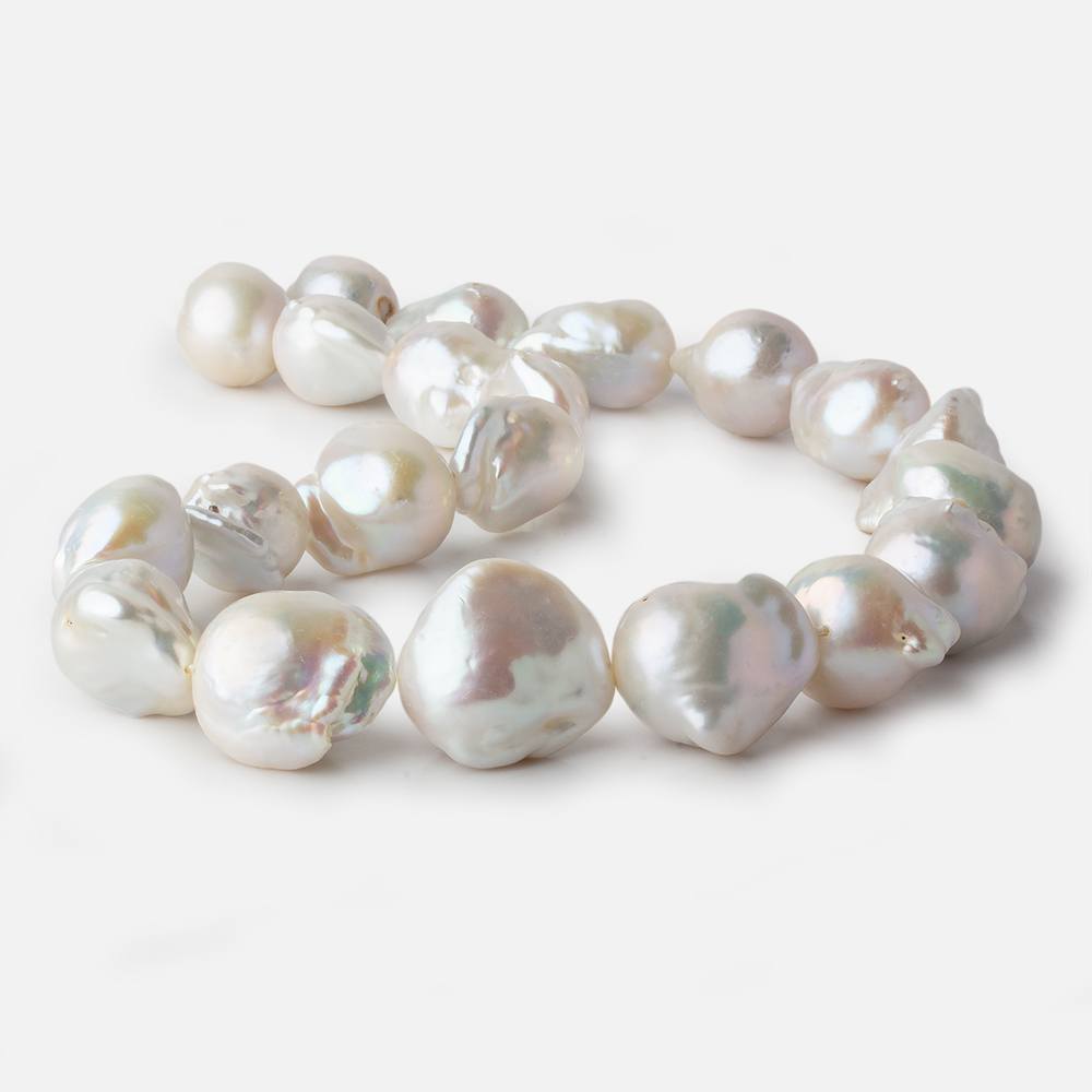 14x14-16x20mm White Ultra Baroque Freshwater Pearl 16 inch 21 pieces A - Beadsofcambay.com