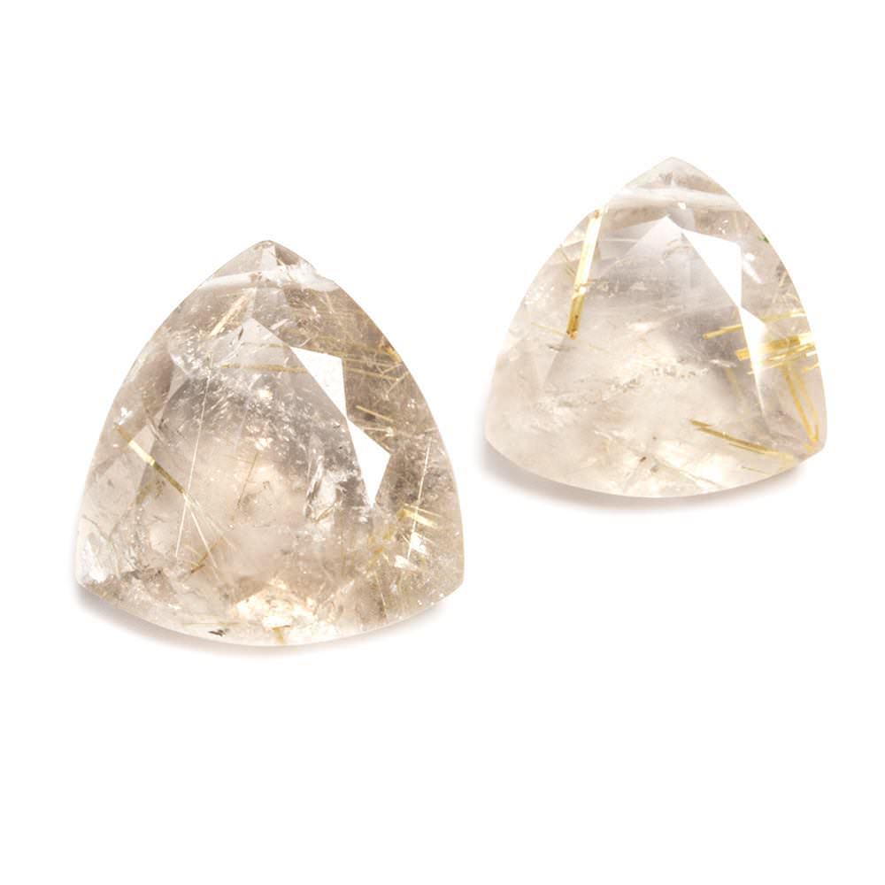 14x14-17x17mm Golden Rutilated Quartz Pavilion faceted trillion Bead Set of 2 - Beadsofcambay.com