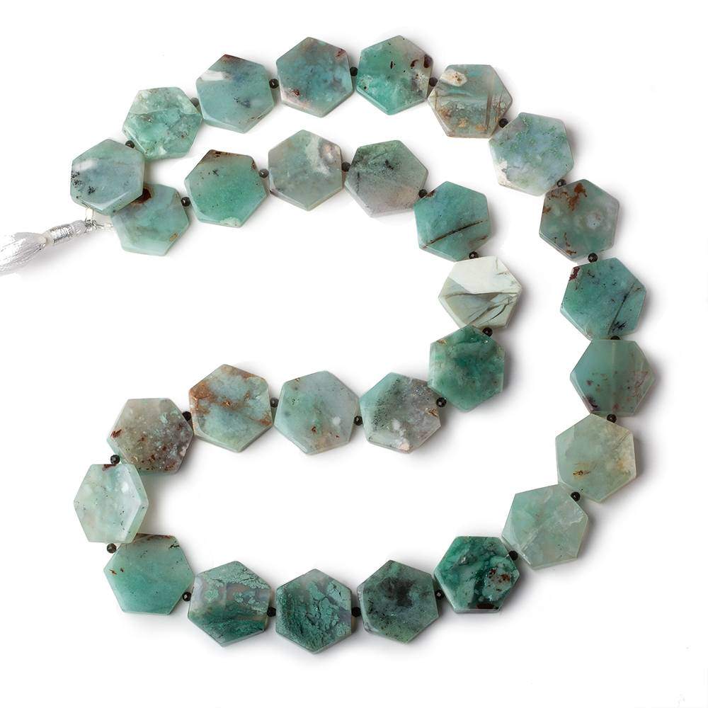 14x14-22x22mm Aqua Green Chalcedony plain hexagons 17 inch 23 beads - Beadsofcambay.com