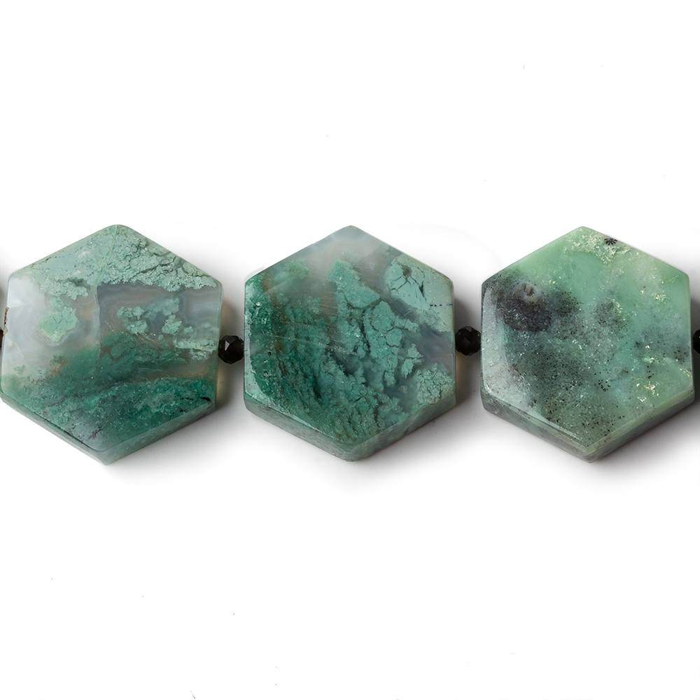 14x14-22x22mm Aqua Green Chalcedony plain hexagons 17 inch 23 beads - Beadsofcambay.com