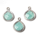 14x14mm Silver Rope Bezel Amazonite faceted heart Pendant 1 piece - Beadsofcambay.com