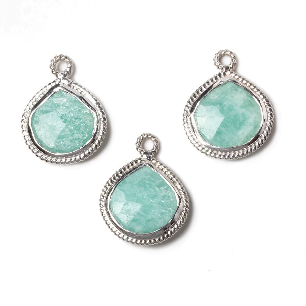 14x14mm Silver Rope Bezel Amazonite faceted heart Pendant 1 piece - Beadsofcambay.com