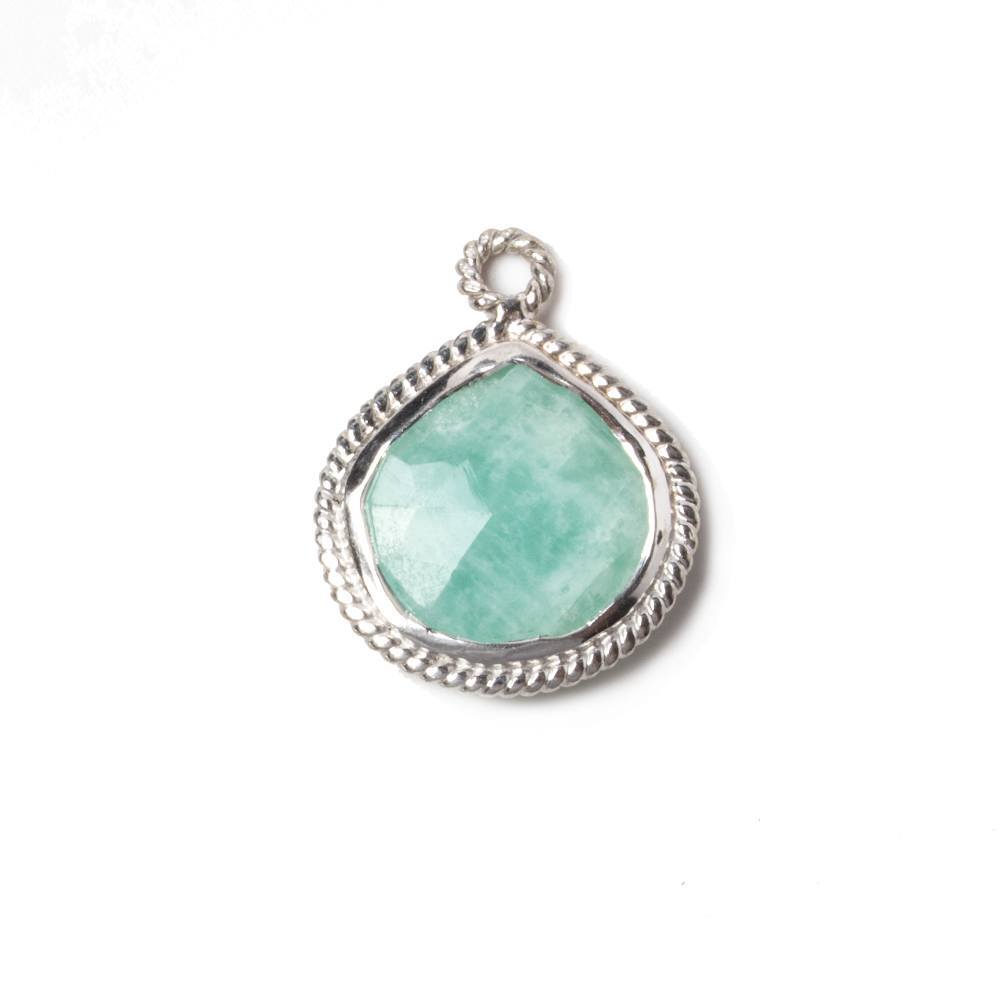 14x14mm Silver Rope Bezel Amazonite faceted heart Pendant 1 piece - Beadsofcambay.com