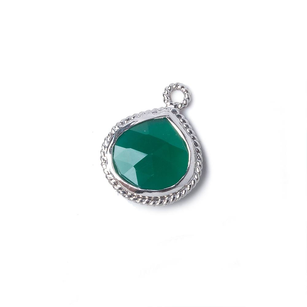 14x14mm Silver Rope Bezel Green Onyx faceted heart Pendant 1 piece - Beadsofcambay.com