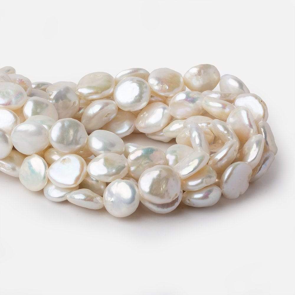 14x15-15x17mm Creamy White Coin Freshwater Pearls 16 inch 25 pieces - Beadsofcambay.com