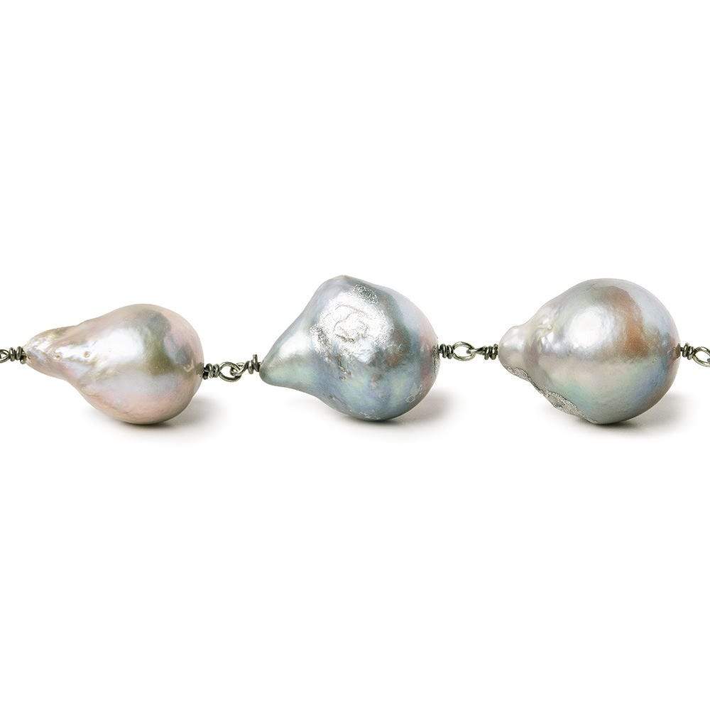 14x16-14x21mm Silver Peacock Ultra Baroque Black Gold .925 Silver Chain by the foot 13 pearls - Beadsofcambay.com