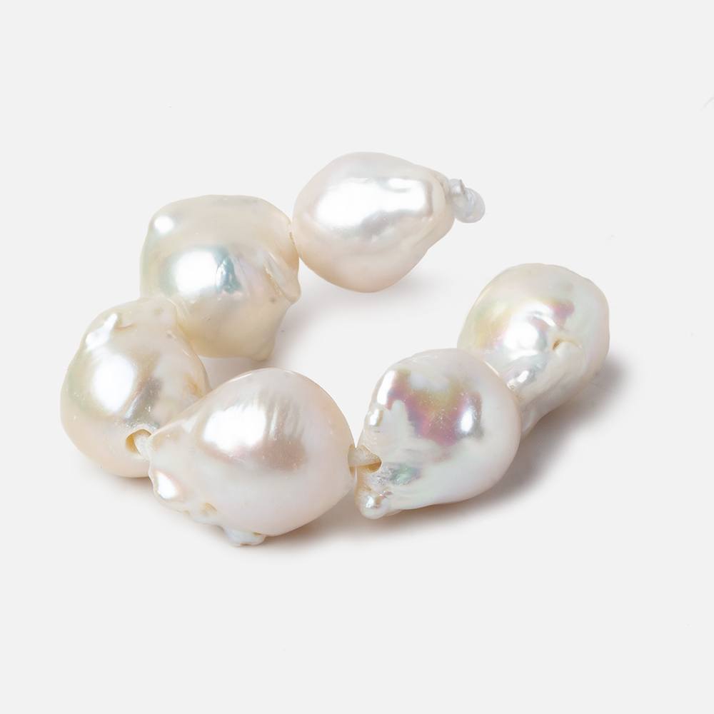 14x17-15x19mm White Ultra Baroque 2.5mm Large Hole Freshwater Pearls 4 inch 6 pieces A - Beadsofcambay.com