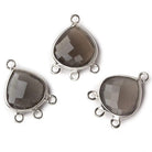 14x19mm Silver Bezel Platinum Grey Moonstone faceted heart 3 ring Connector 1 focal bead - Beadsofcambay.com