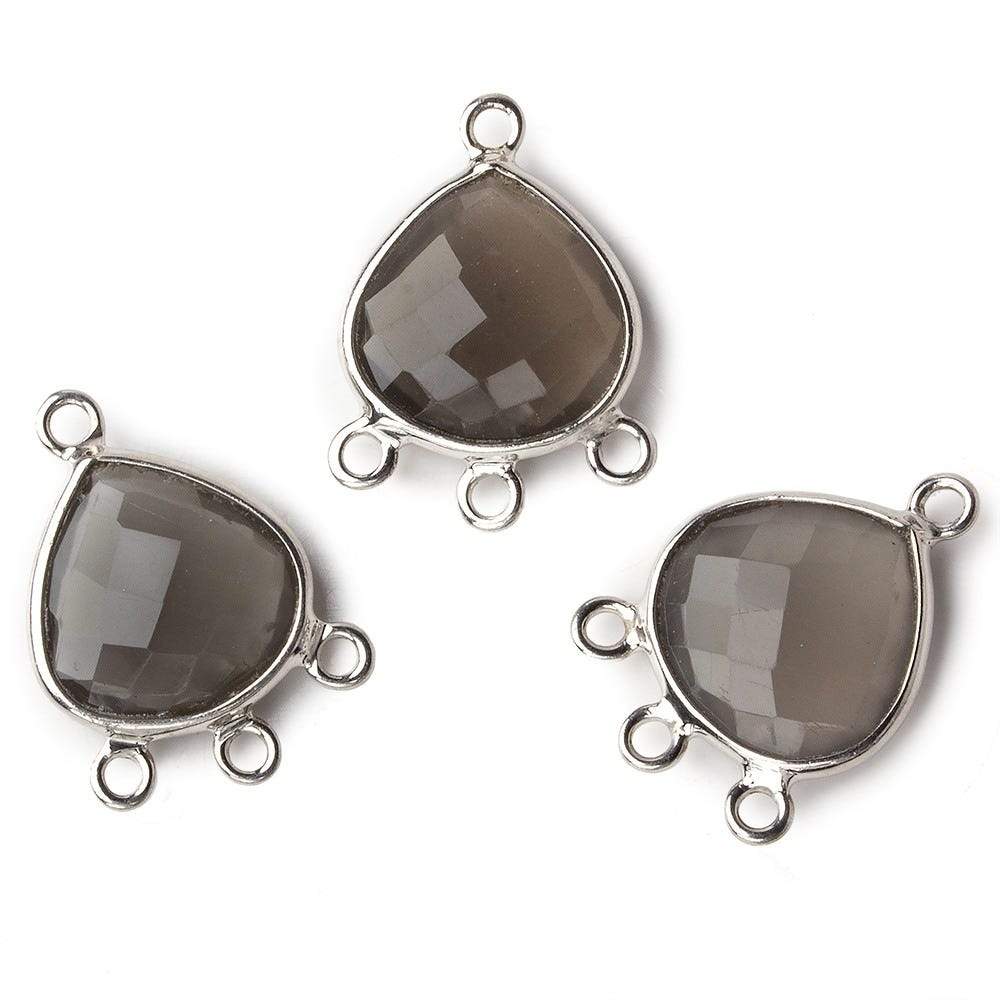 14x19mm Silver Bezel Platinum Grey Moonstone faceted heart 3 ring Connector 1 focal bead - Beadsofcambay.com