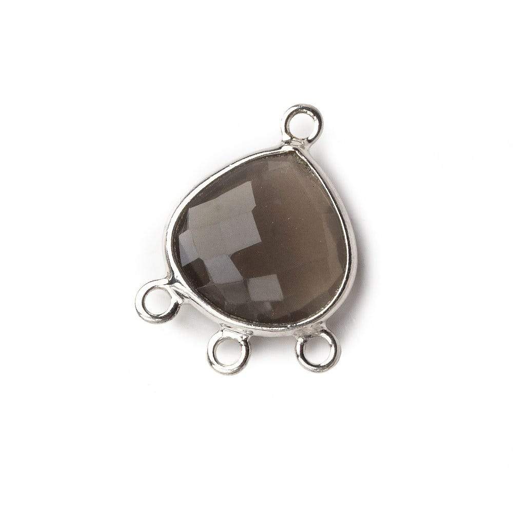 14x19mm Silver Bezel Platinum Grey Moonstone faceted heart 3 ring Connector 1 focal bead - Beadsofcambay.com