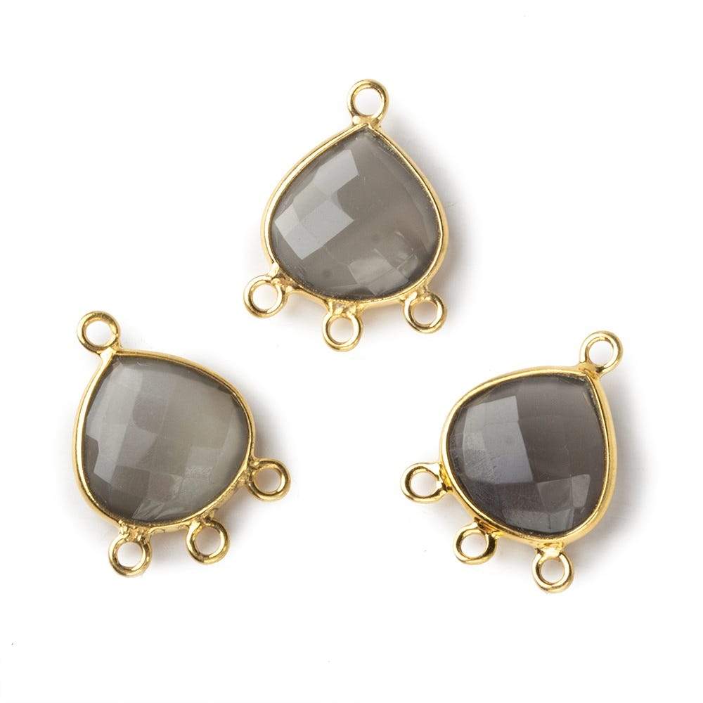 14x19mm Vermeil Bezel Platinum Grey Moonstone faceted heart 3 ring Connector 1 focal bead - Beadsofcambay.com