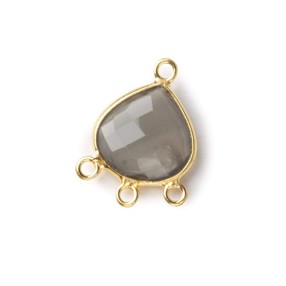 14x19mm Vermeil Bezel Platinum Grey Moonstone faceted heart 3 ring Connector 1 focal bead - Beadsofcambay.com