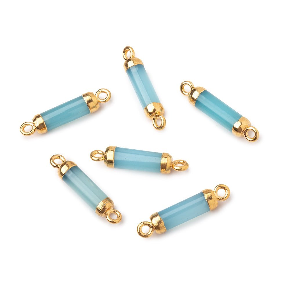 14x4mm Gold Leafed Blue Chalcedony Tube Focal Connector 1 piece - Beadsofcambay.com