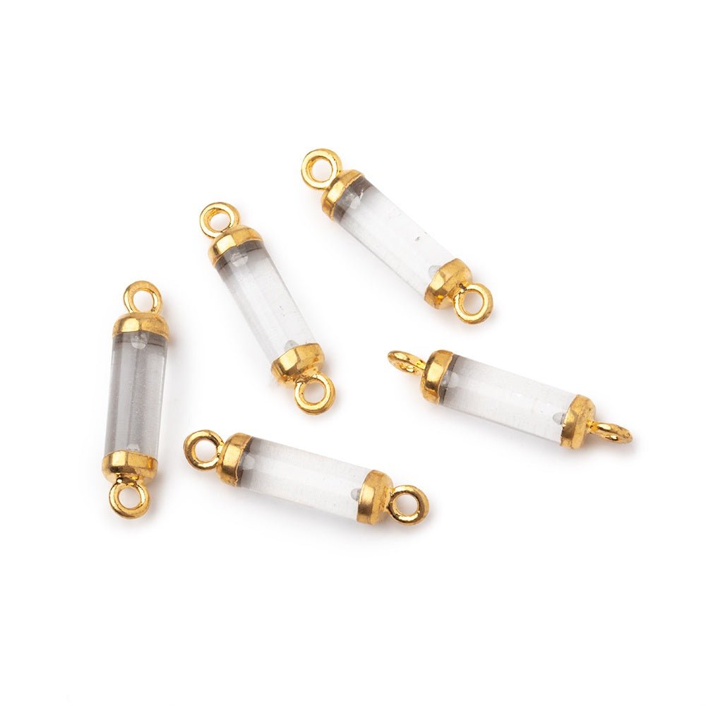 14x4mm Gold Leafed Crystal Quartz Tube Focal Connector 1 piece - Beadsofcambay.com