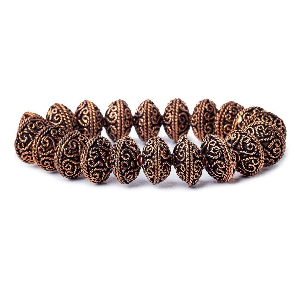 14x5mm Antiqued Copper Bead Cap with Heart Shape Miligrain Scroll 8 inch 40 pcs - Beadsofcambay.com