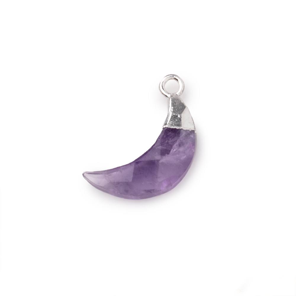 14x5mm Silver Leafed Amethyst Faceted Crescent Moon Focal Pendant 1 piece - Beadsofcambay.com