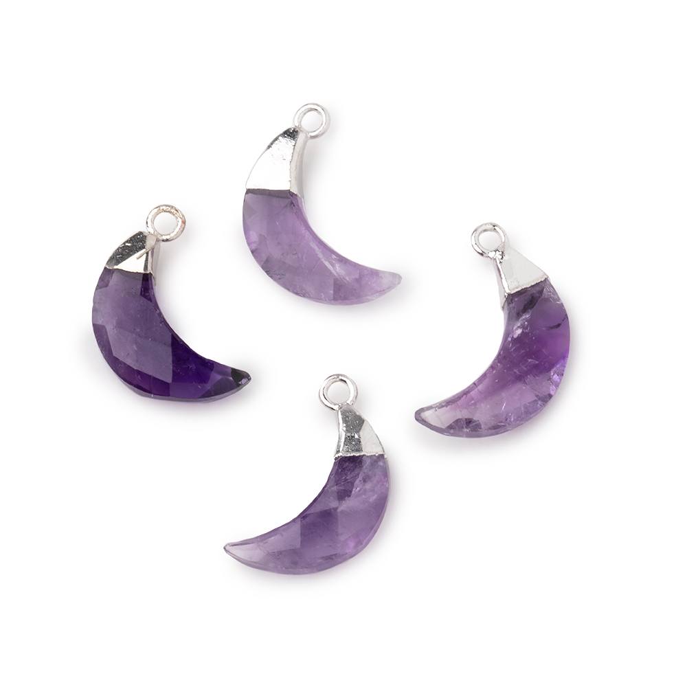 14x5mm Silver Leafed Amethyst Faceted Crescent Moon Focal Pendant 1 piece - Beadsofcambay.com