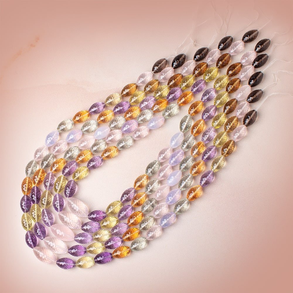 14x8-20x11mm Multi Gemstone Concave Faceted Marquise 16 inch 29 beads AAA - Beadsofcambay.com