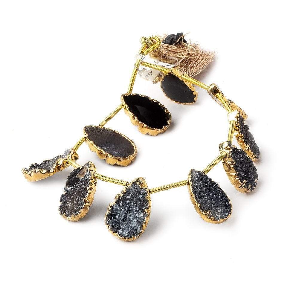 14x9-16x10mm Gold Leafed Black Pear Drusy 8 inch strand 10 beads - Beadsofcambay.com