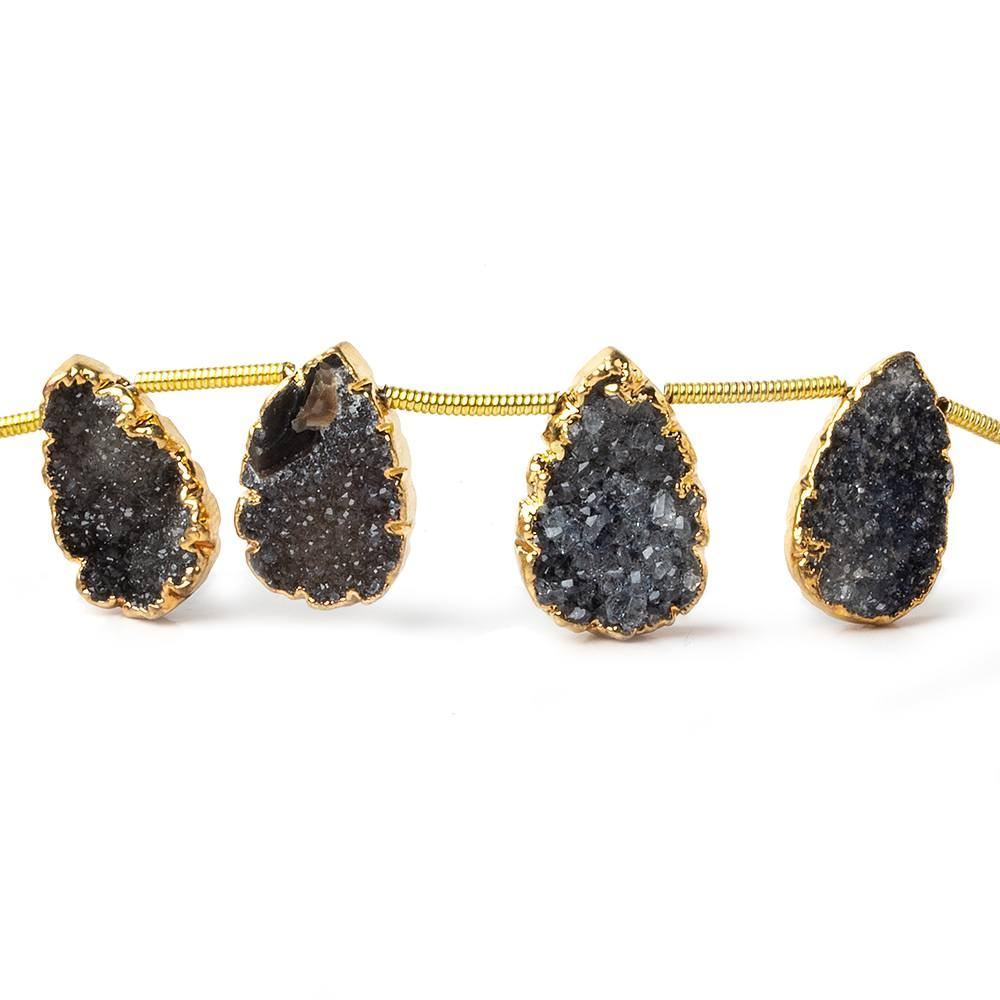 14x9-16x10mm Gold Leafed Black Pear Drusy 8 inch strand 10 beads - Beadsofcambay.com