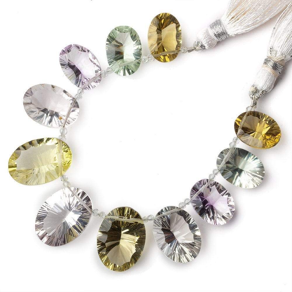 14x9-18x12mm Multi-gemstone Concave Faceted Oval Beads 11 pieces AAA - Beadsofcambay.com