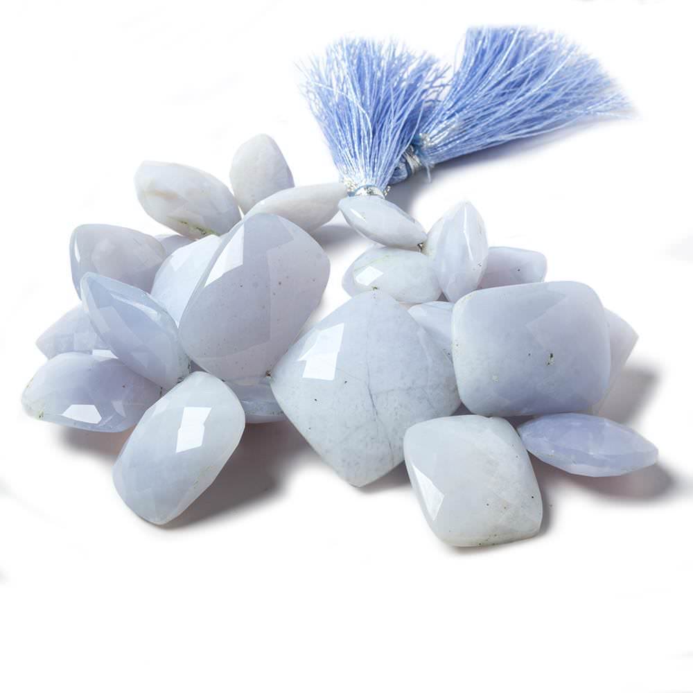 14x9-20x23mm Blue Turkish Chalcedony Beads Faceted Fancy Cut 7.5 inch 30 pcs - Beadsofcambay.com