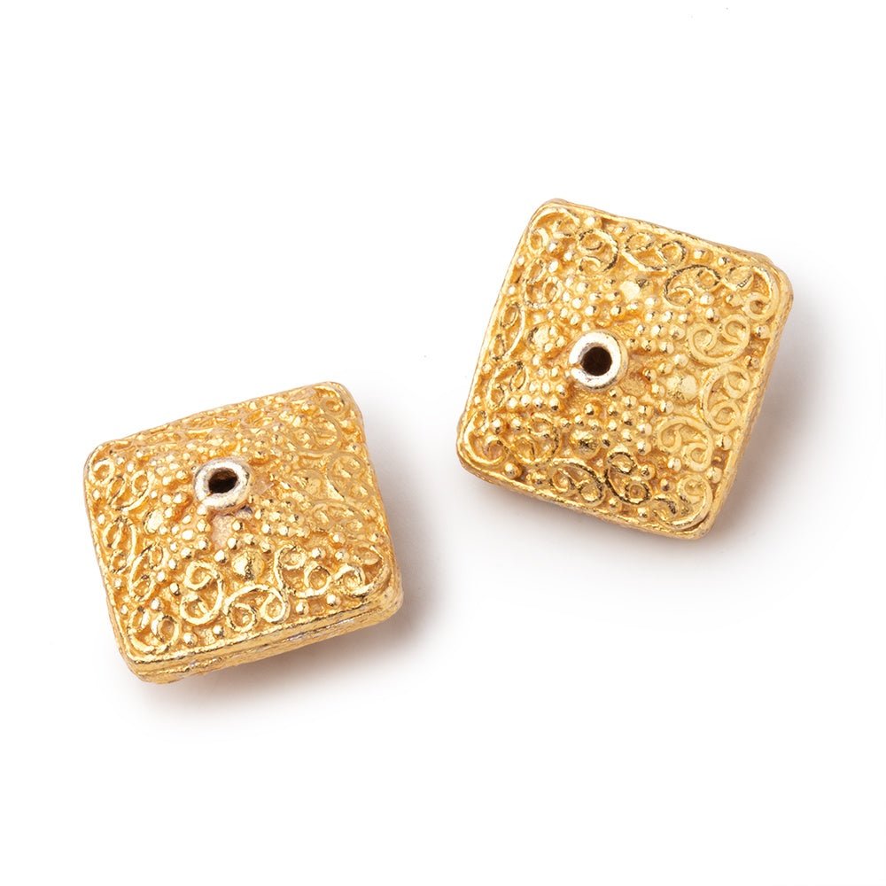 14x9mm 22kt Gold Plated Copper Persian Design Square Set of 2 Beads - Beadsofcambay.com