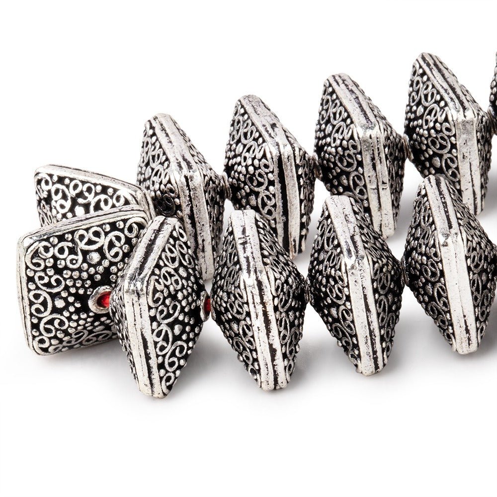 14x9mm Antiqued Sterling Silver Plated Copper Persian Design Square 8 inch 22 Beads - Beadsofcambay.com