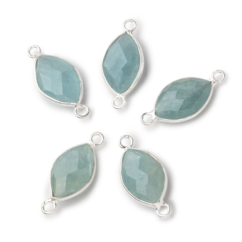 14x9mm Sterling Silver Bezel Aquamarine Faceted Marquise Connector 1 piece - Beadsofcambay.com