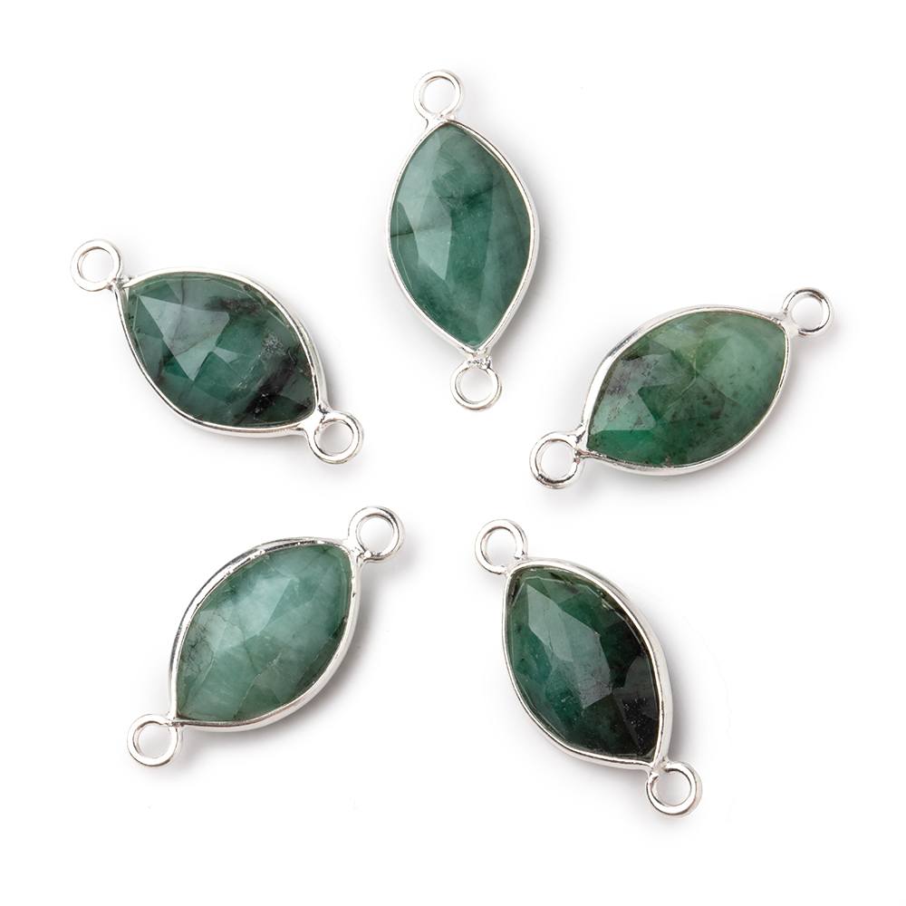 14x9mm Sterling Silver Bezel Emerald Faceted Marquise Connector 1 piece - Beadsofcambay.com