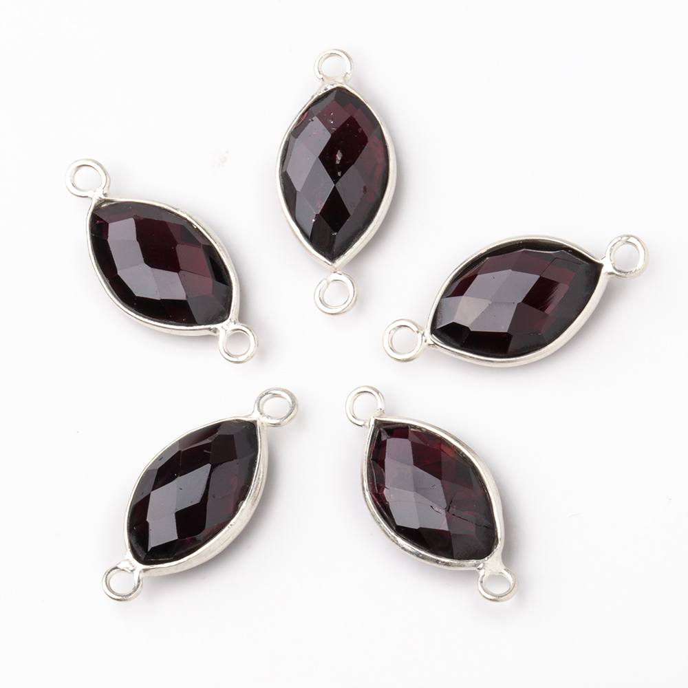 14x9mm Sterling Silver Bezel Garnet Faceted Marquise Connector 1 piece - Beadsofcambay.com