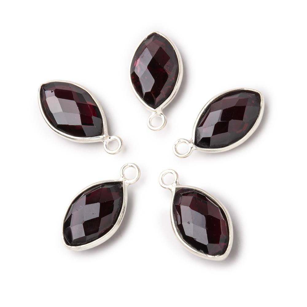 14x9mm Sterling Silver Bezel Garnet Faceted Marquise Pendant 1 piece - Beadsofcambay.com