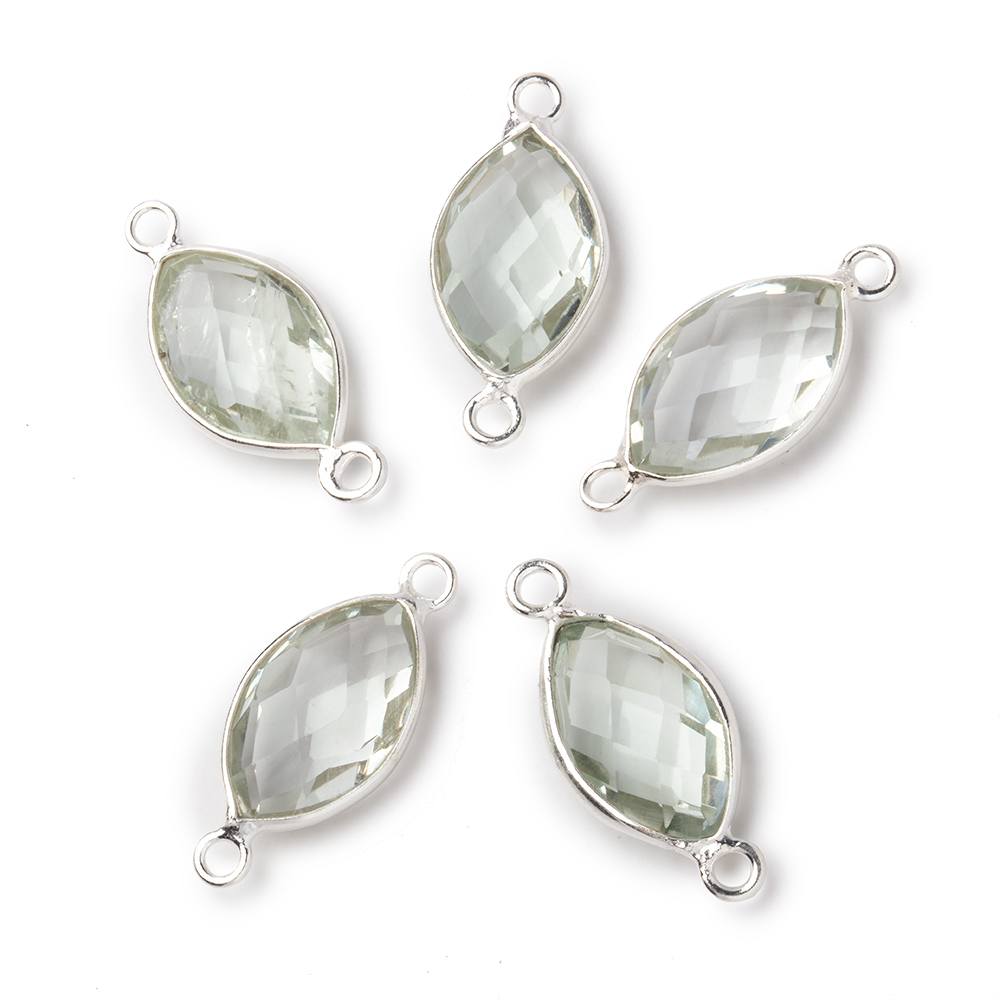 14x9mm Sterling Silver Bezel Prasiolite Faceted Marquise Connector 1 piece - Beadsofcambay.com