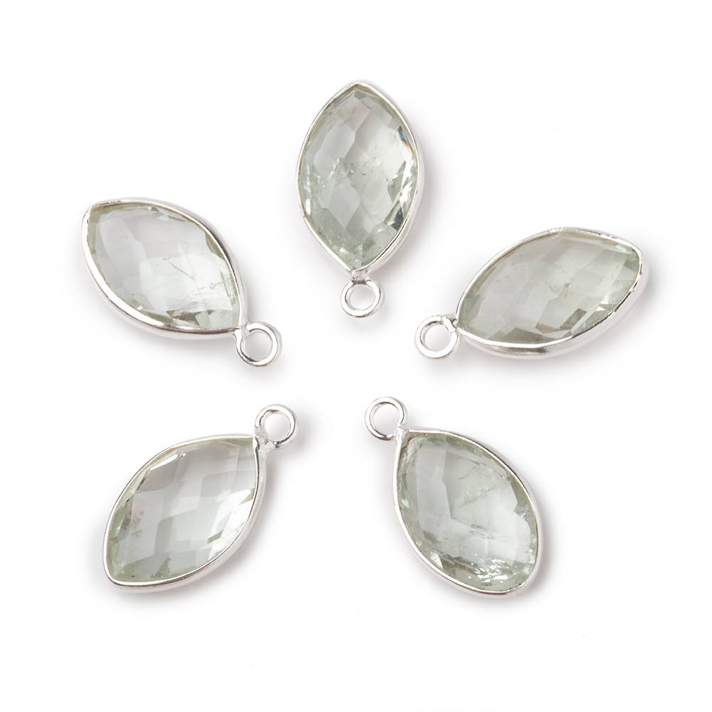 14x9mm Sterling Silver Bezel Prasiolite Faceted Marquise Pendant 1 piece - Beadsofcambay.com