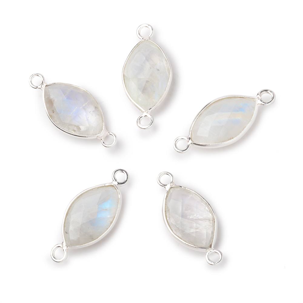 14x9mm Sterling Silver Bezel Rainbow Moonstone Faceted Marquise Connector 1 piece - Beadsofcambay.com