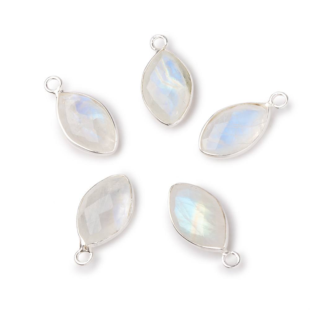 14x9mm Sterling Silver Bezel Rainbow Moonstone Faceted Marquise Pendant 1 piece - Beadsofcambay.com