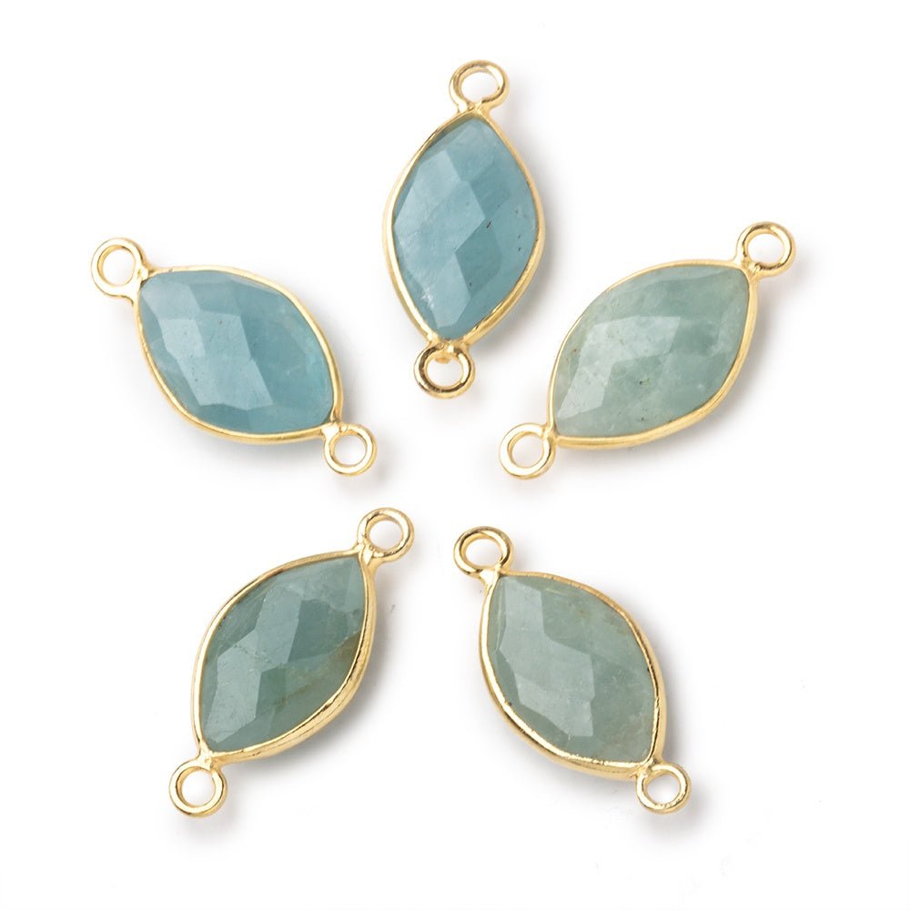 14x9mm Vermeil Bezel Aquamarine Faceted Marquise Connector 1 piece - Beadsofcambay.com