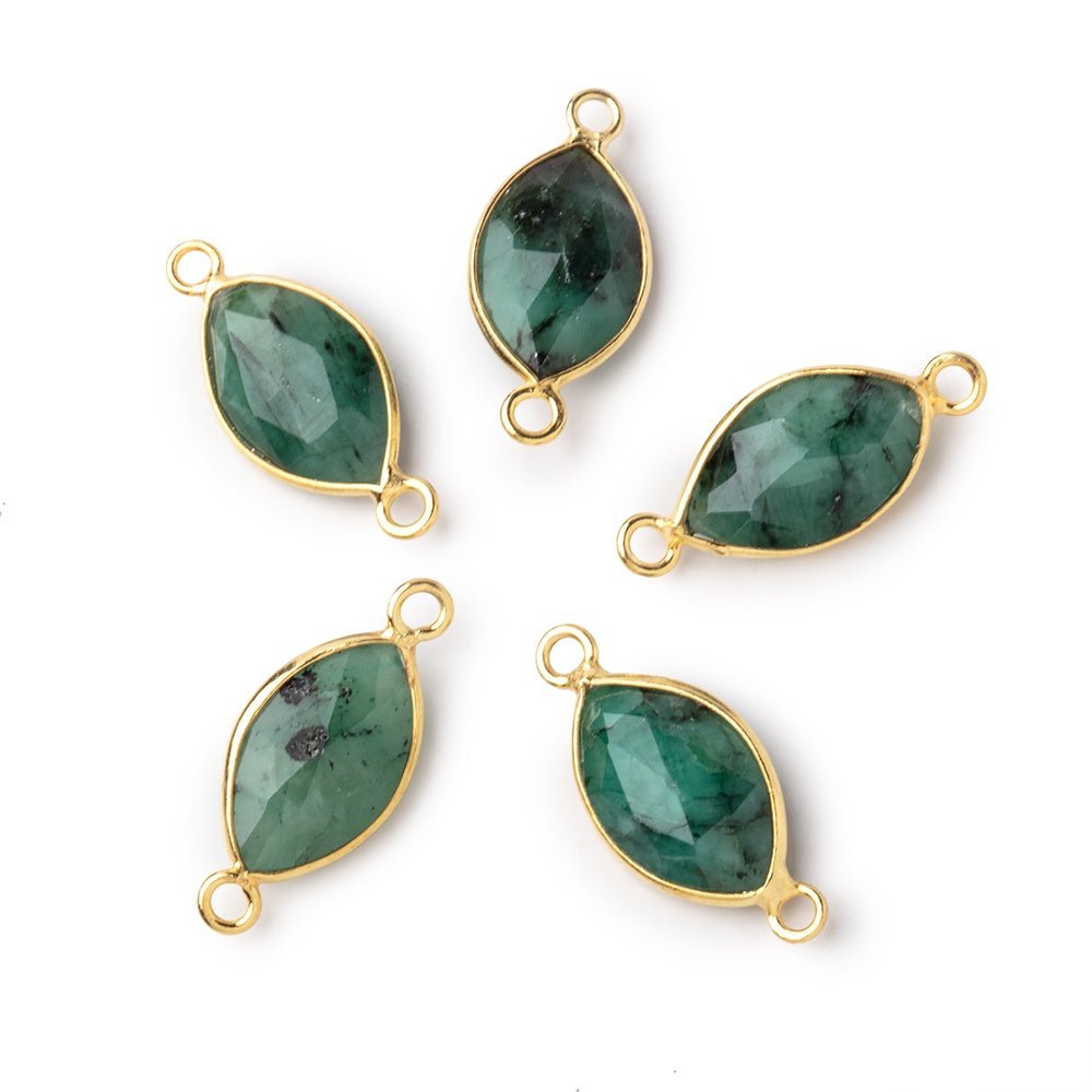14x9mm Vermeil Bezel Emerald Faceted Marquise Connector 1 piece - Beadsofcambay.com