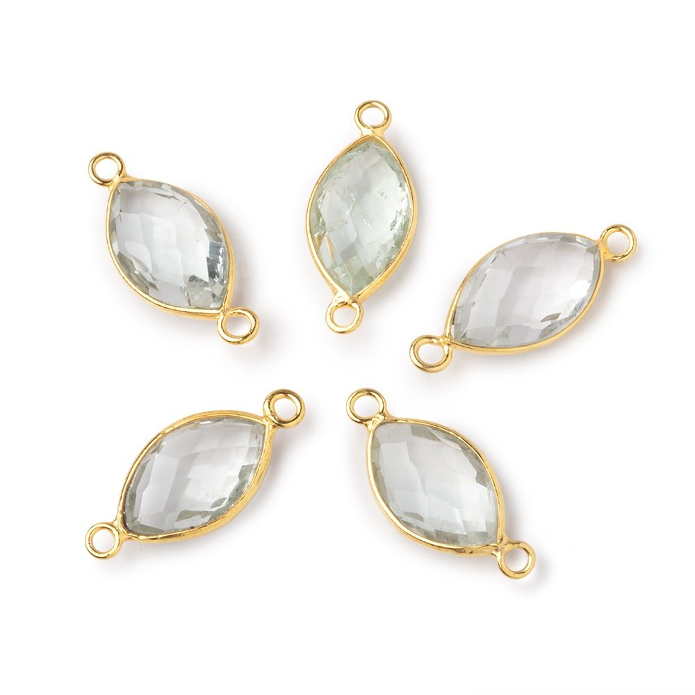 14x9mm Vermeil Bezel Prasiolite Faceted Marquise Connector 1 piece - Beadsofcambay.com