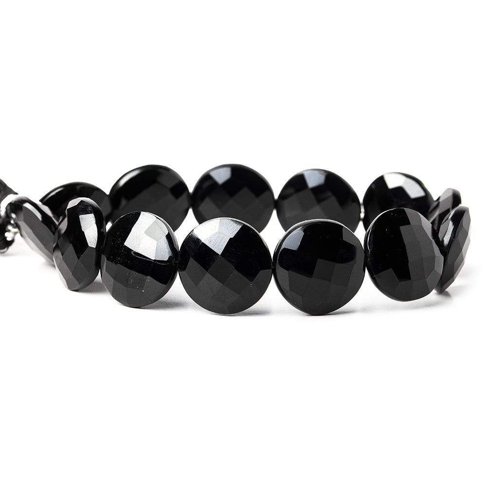 15-16mm Black Onyx faceted coin beads 8 inch 13 pieces AAA - Beadsofcambay.com