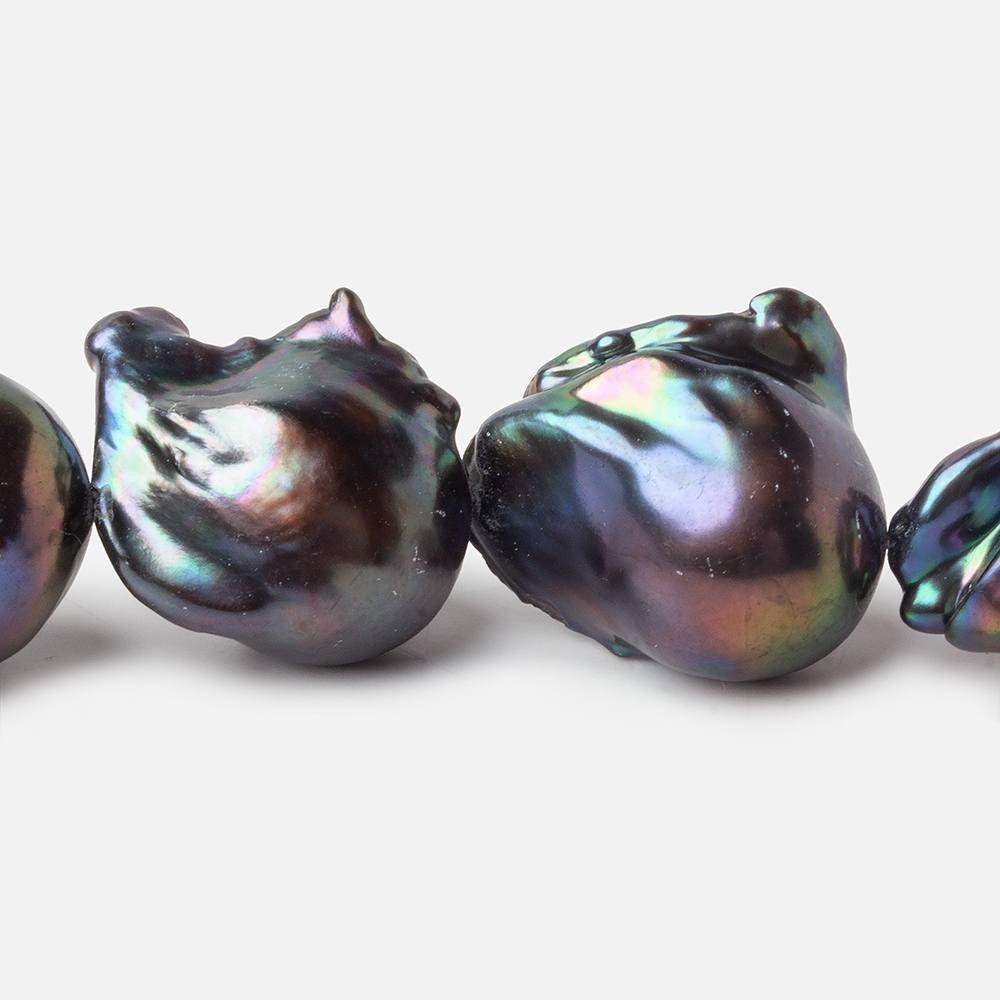 15-16mm Peacock Ultra Baroque Freshwater Pearls 16 inch 17 pcs .8mm drill hole AAA - Beadsofcambay.com