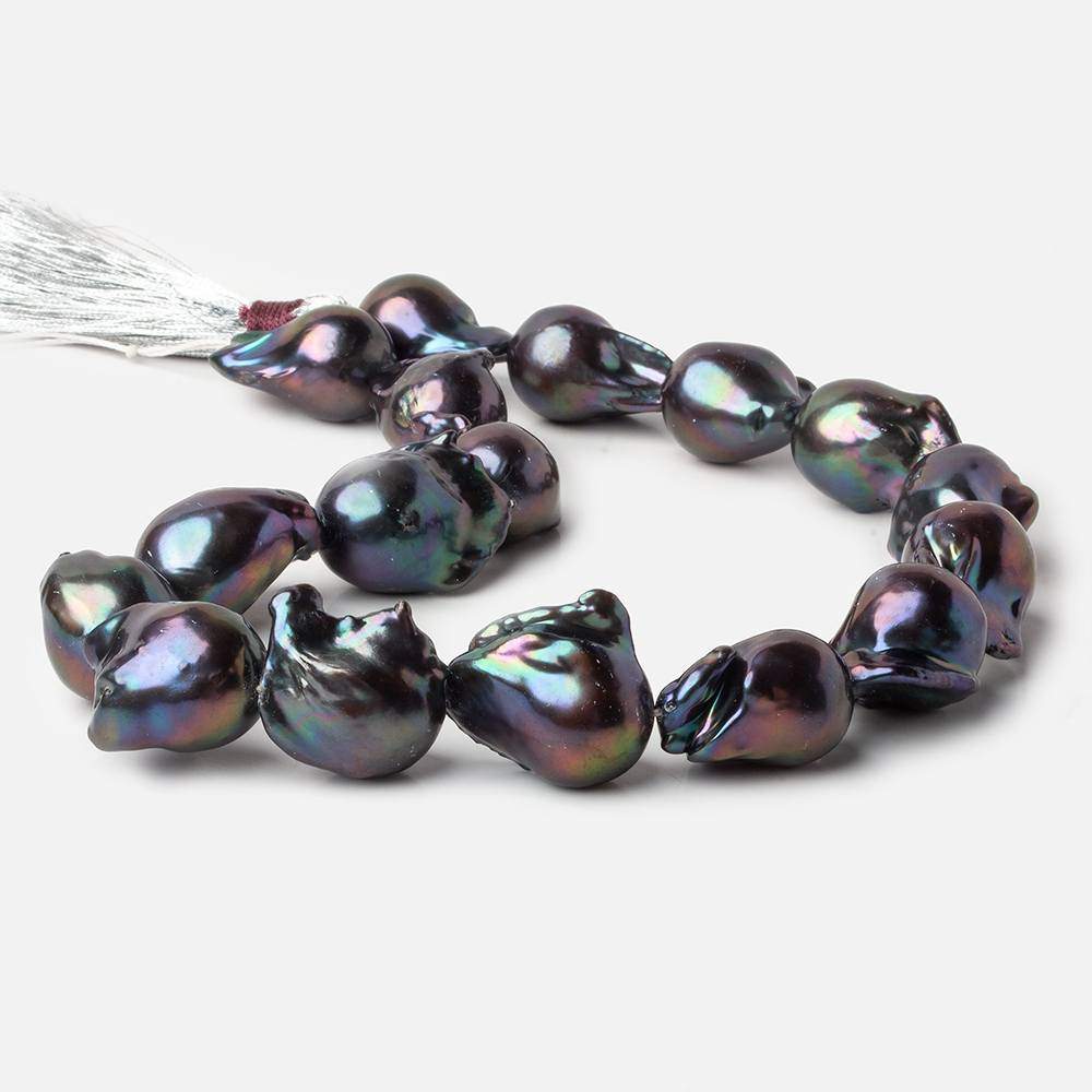 15-16mm Peacock Ultra Baroque Freshwater Pearls 16 inch 17 pcs .8mm drill hole AAA - Beadsofcambay.com