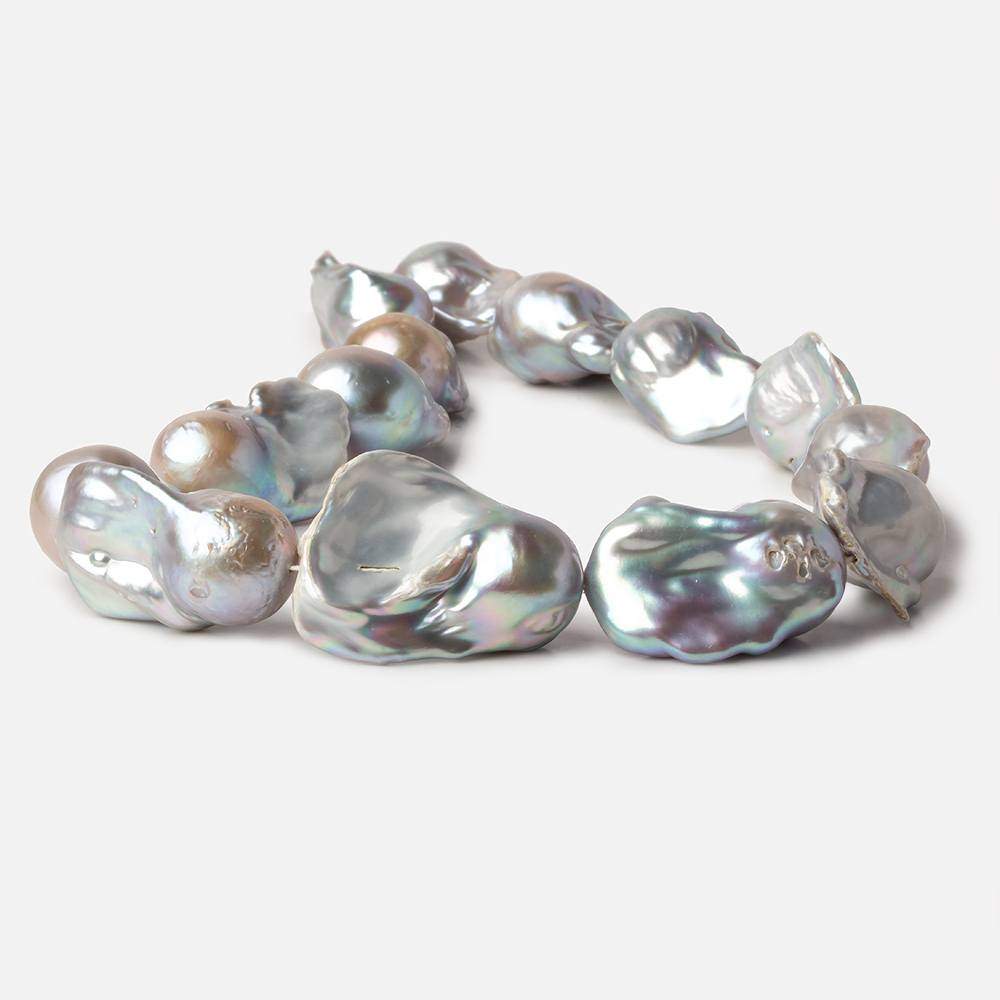 15-16mm Silver Ultra Baroque Freshwater Pearls 16 inch 14 pcs .8mm drill hole AAA - Beadsofcambay.com